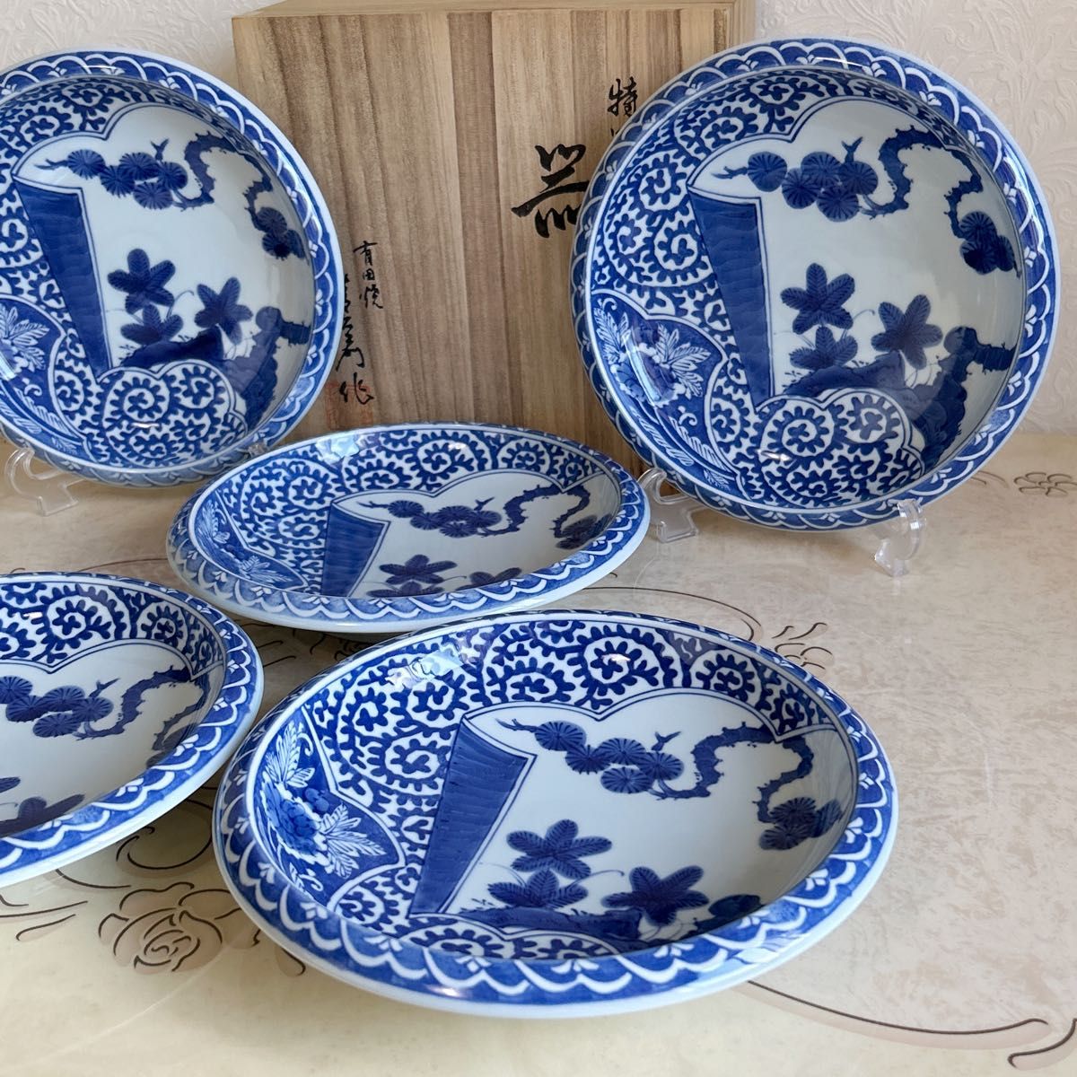 有田焼 清右衛門窯 染付蛸唐草 大皿揃 5枚セット 盛皿 古伊万里 深皿