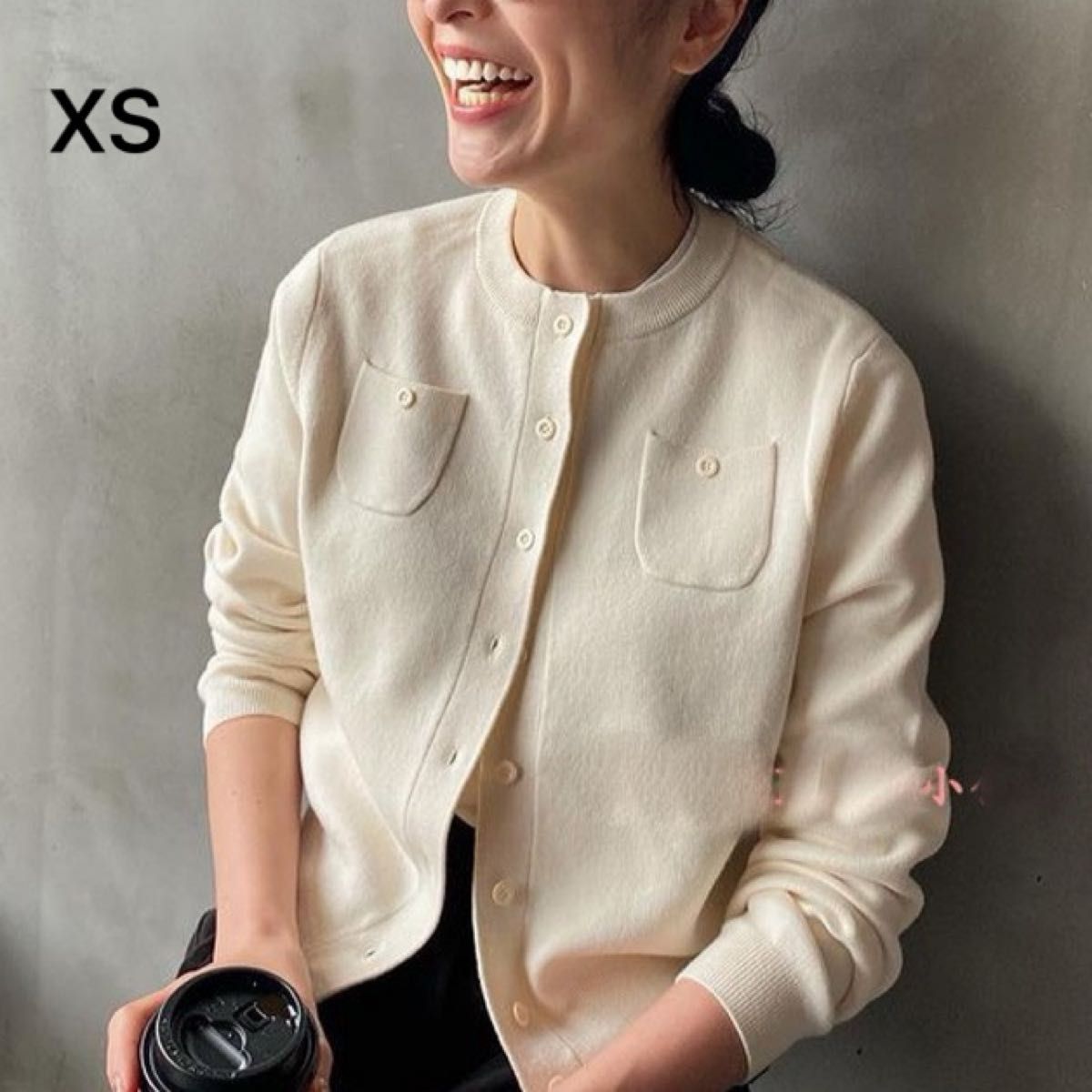 新品 CABaN コットンカシミヤ クルーネックカーディガン XS ベージュ