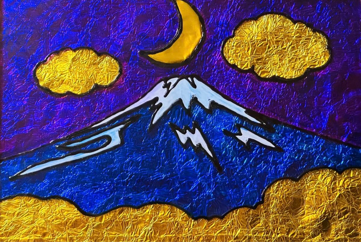 ステンドグラスガラス絵の具グラスデコアート赤富士山沖縄イラスト犬猫