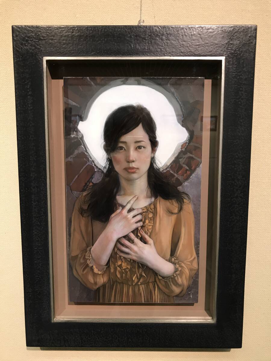 絵】 ☆ 額装 美女と半魚人 ☆ 作家物 裸婦 怪獣 官能写実 西洋美術 絵