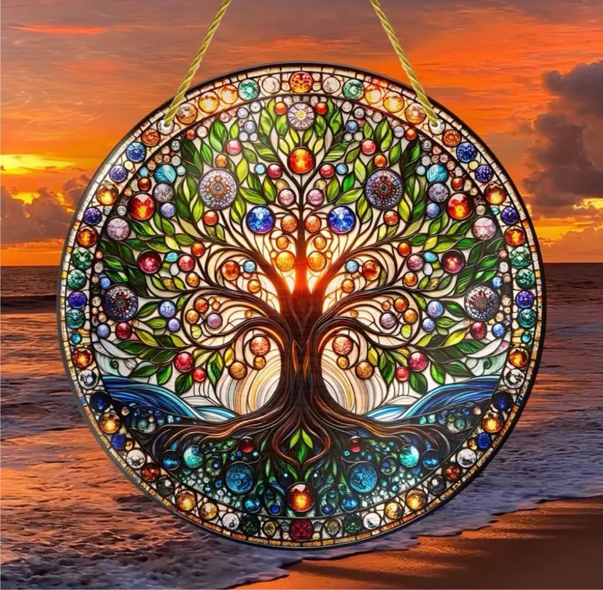 限定価格 生命の樹 生命の木 ステンドグラス風 サンキャッチャー 壁