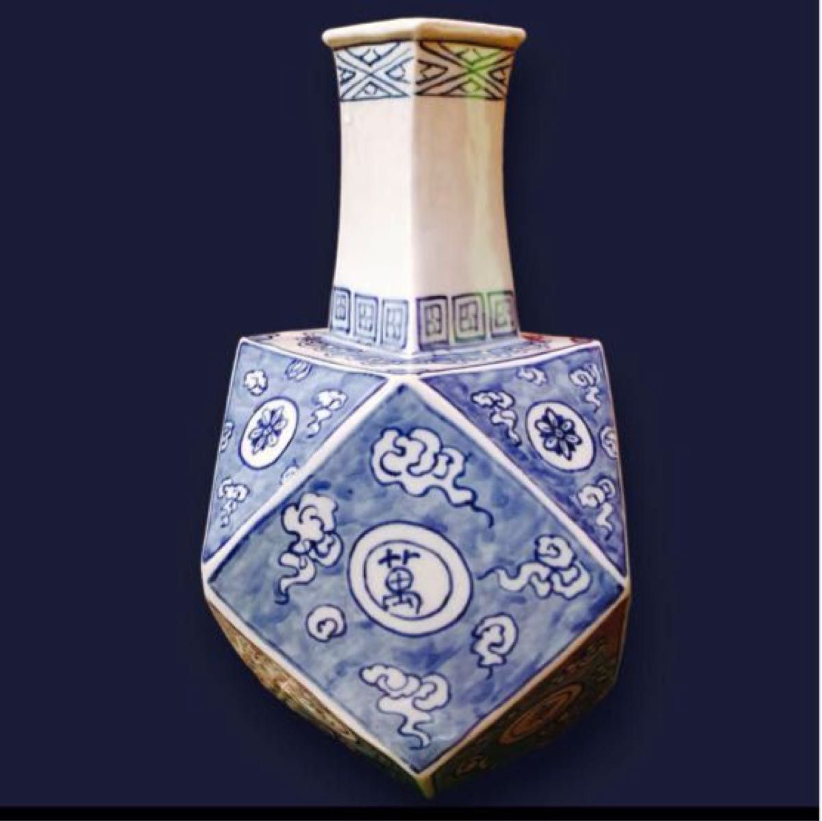 李朝 染付 面取八角徳利 萬壽無疆 陶磁 漢字 蒼 白磁 花瓶 朝鮮 中国