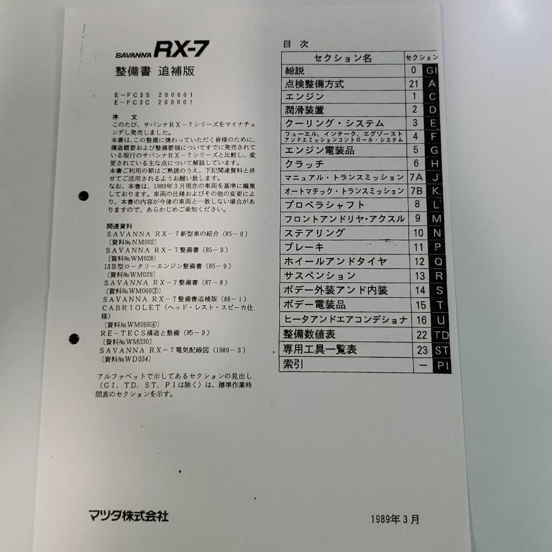 RX-7 FC3S 整備書 電気配線図 パーツリスト サービスマニュアル