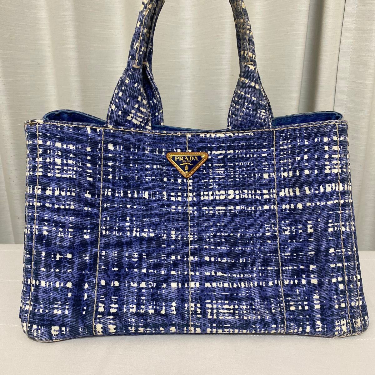 最終価格 プラダ カナパ ツイード柄 トートバッグ デニム ロイヤル
