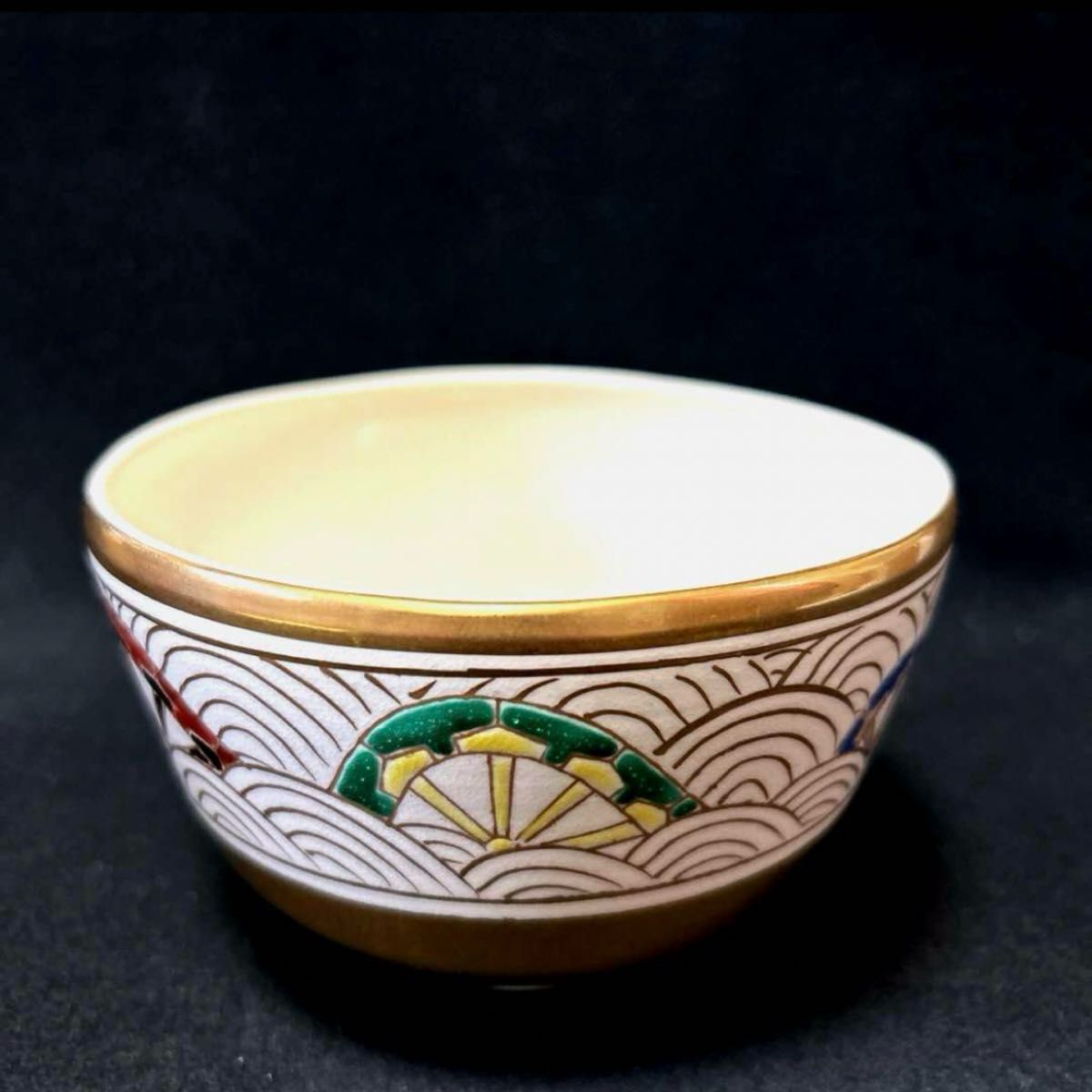 京焼 清水焼 鳴滝窯 城岳造 金地 波車帯文 茶 抹茶碗 茶道具 茶碗 共布