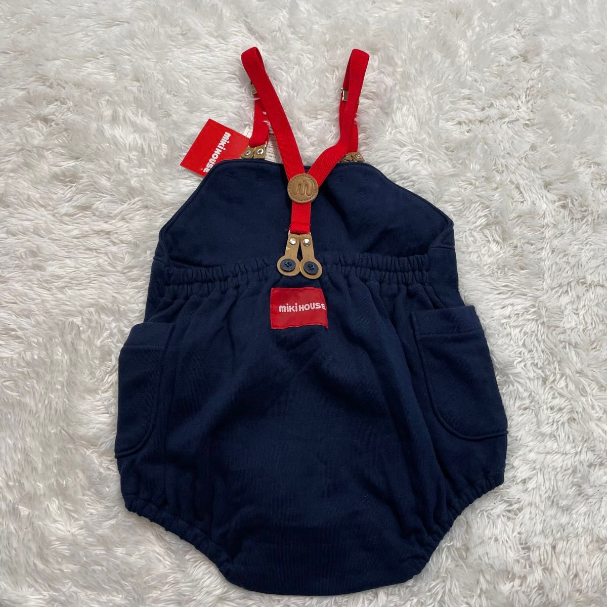 新品 年代物 ダルマオール ロンパース 80 ミキハウス 難あり レザー