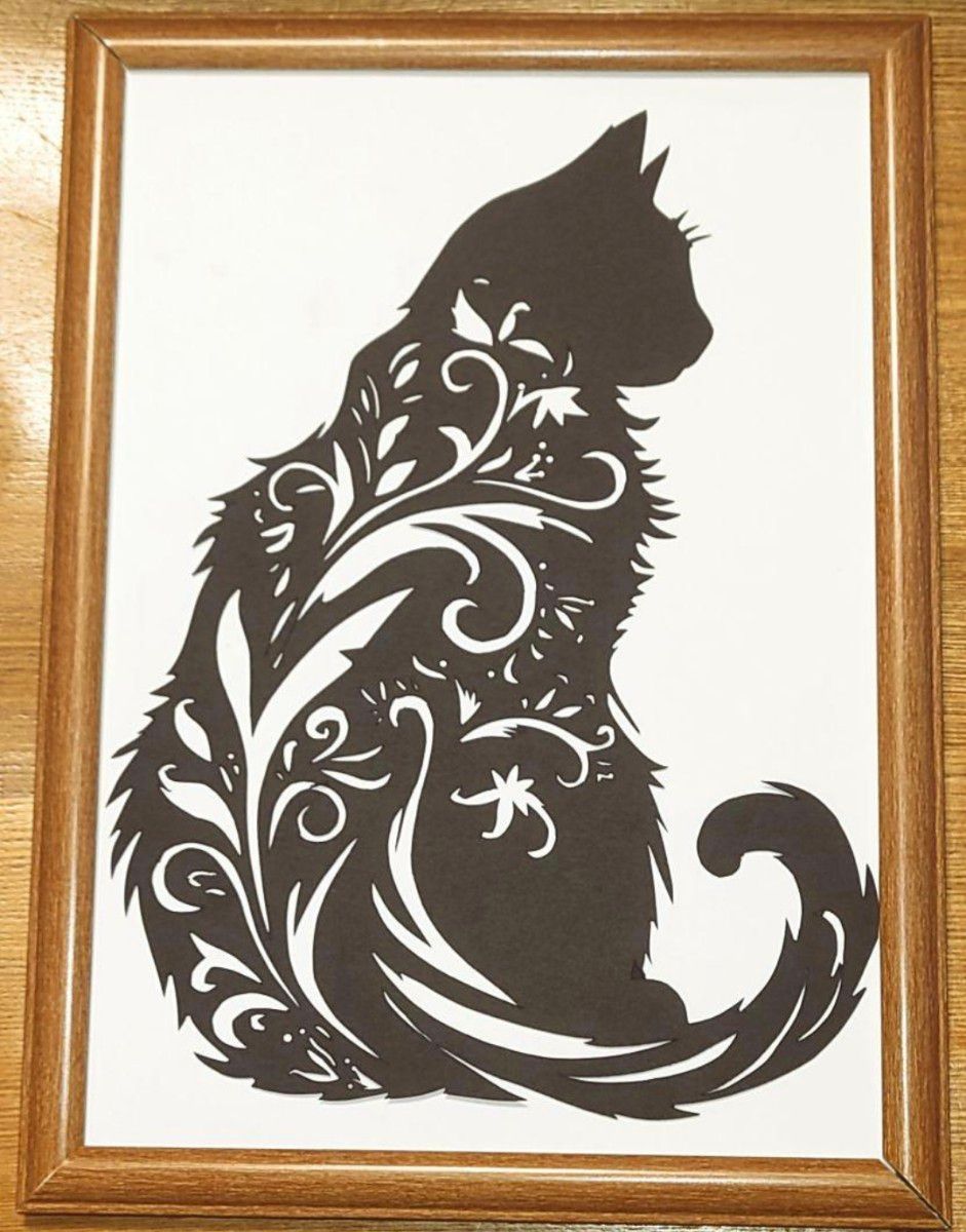 切り絵 猫ちゃん シルエット （草模様）｜Yahoo!フリマ（旧PayPayフリマ）