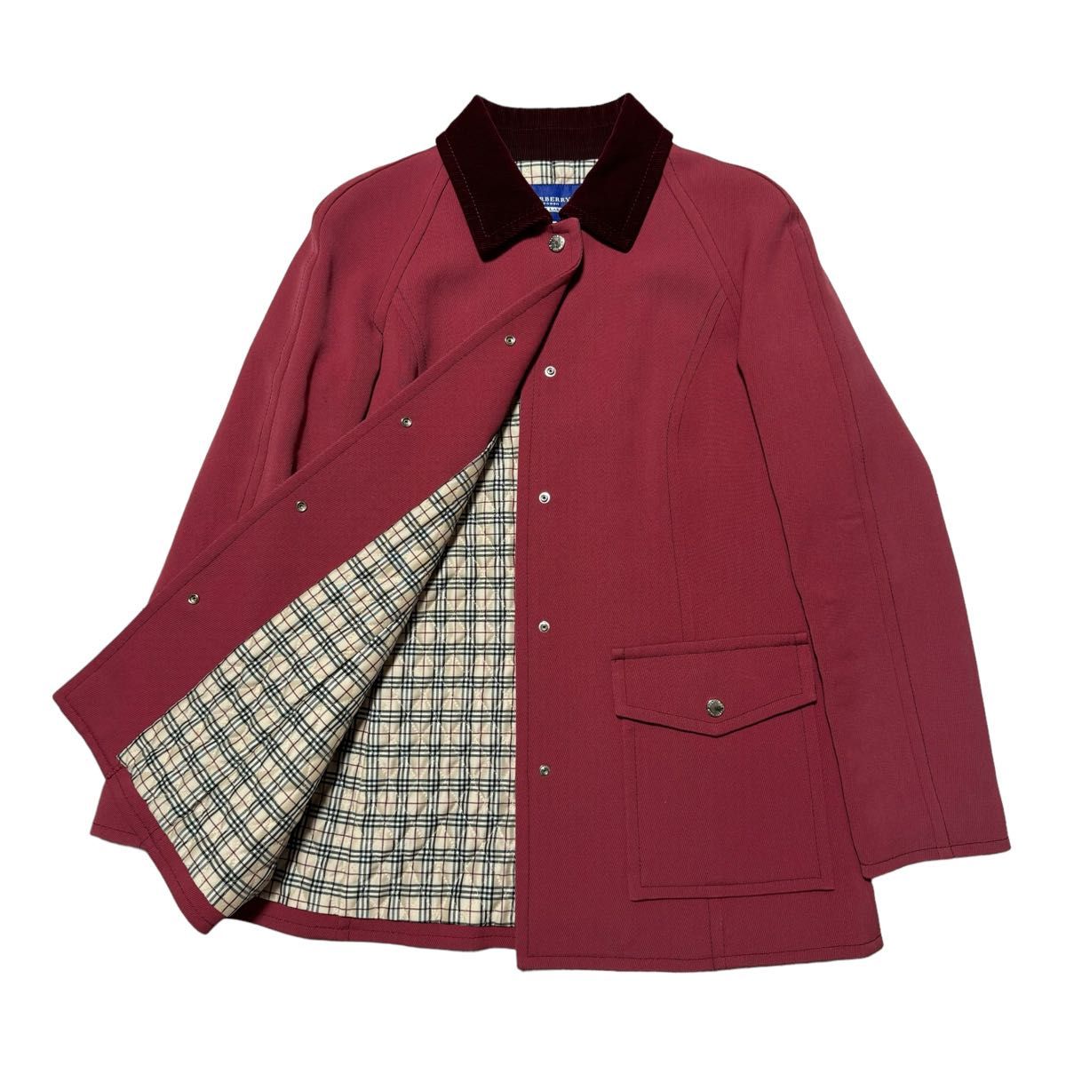バーバリーブルーレーベル極美品ウールショートジャケットえんじ系臙脂赤