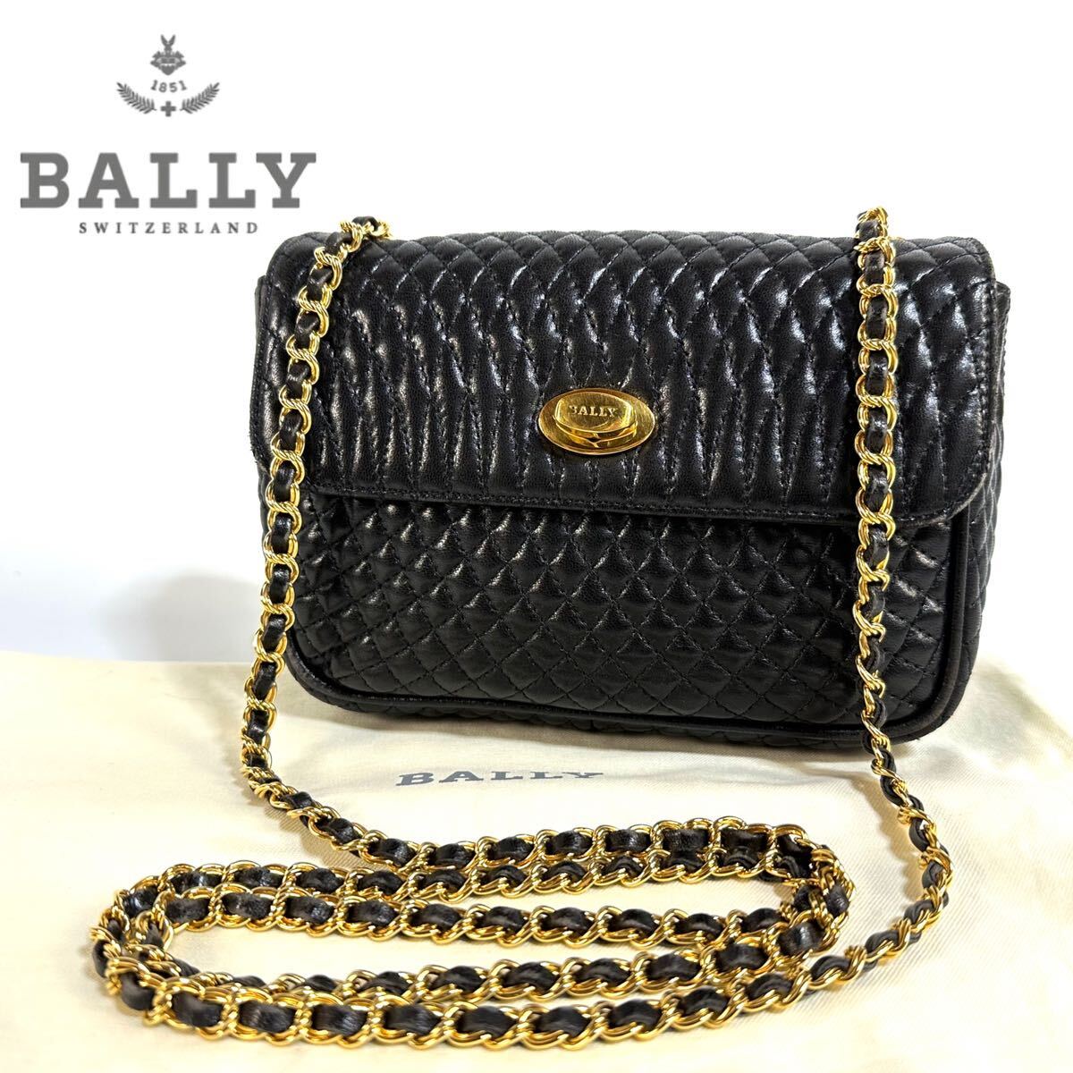 美品】BALLY バリー レザー キルティング チェーン ターンロック