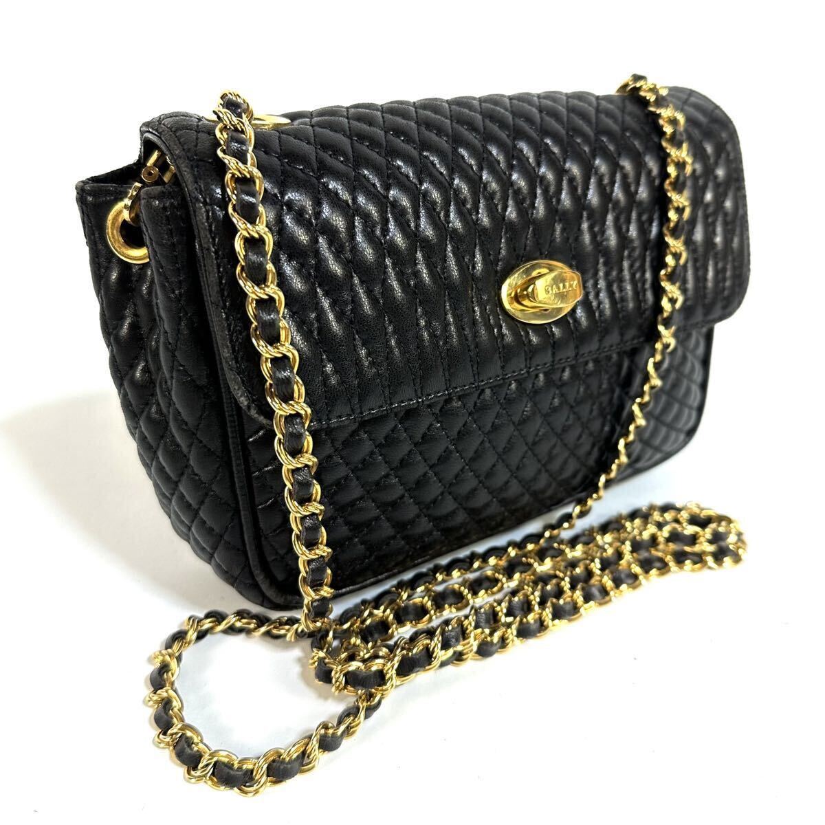美品】BALLY バリー レザー キルティング チェーン ターンロック