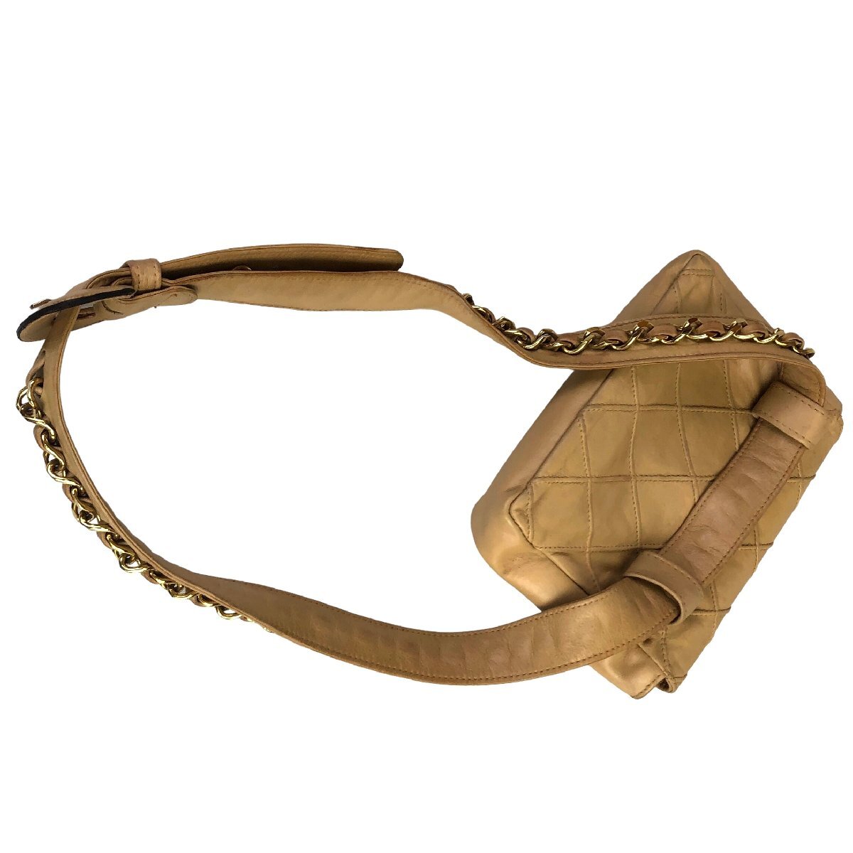 CHANEL ウエストポーチ ビコローレ ラムスキン ターンロック ベージュ