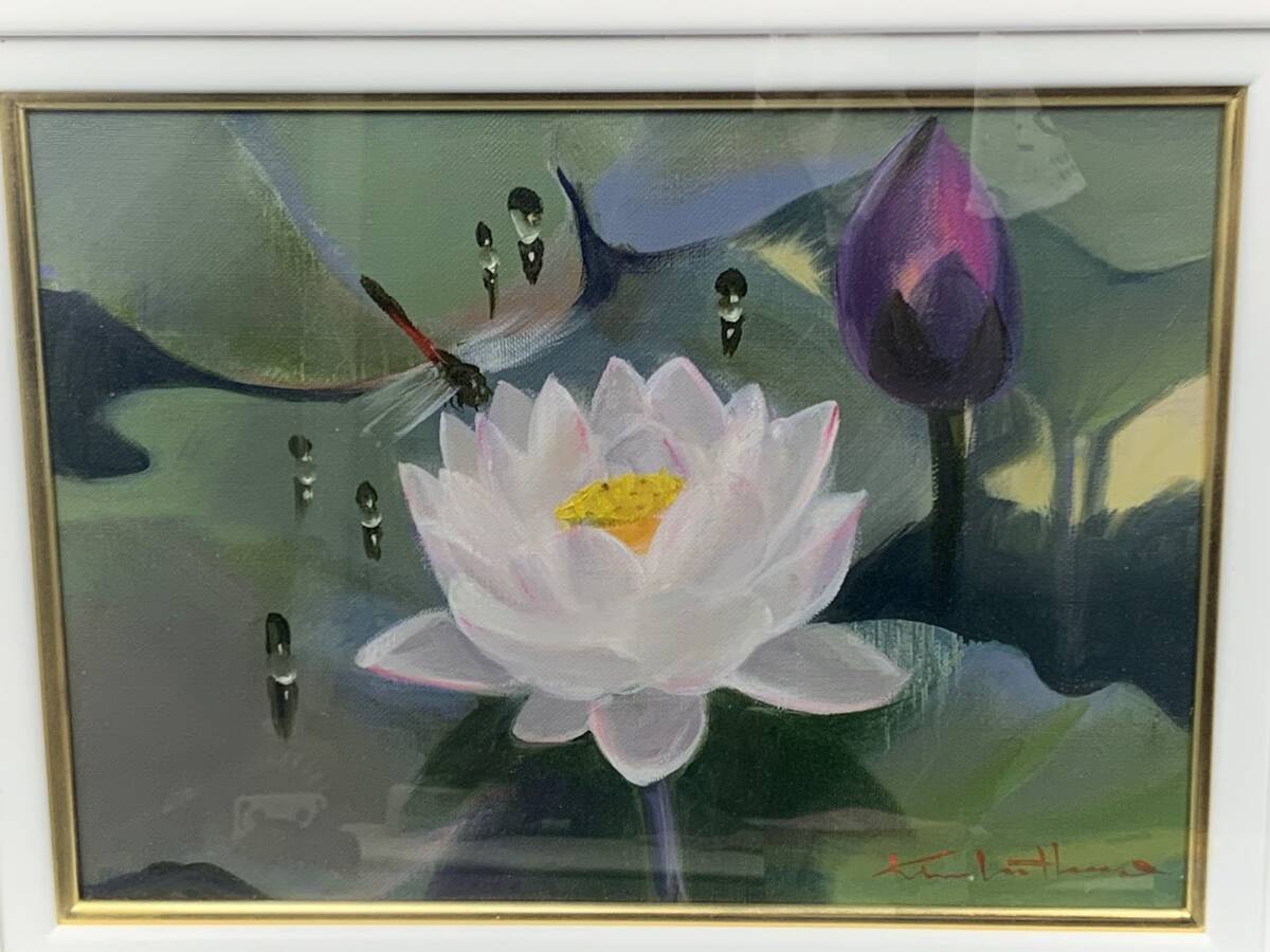 真作 】【 金寅化（キム・インファ）油彩 蓮 】絵画 額縁 油絵韓国美術