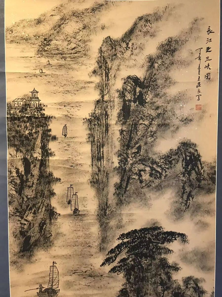 古民家整理品 中国清時代掛け軸 肉筆水彩絵 骨董品 唐物 R1700 C6-3 古