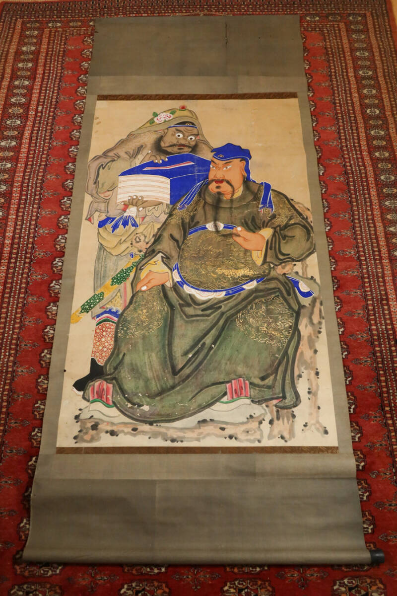 掛軸 中国 唐書 三國志 関羽天図 n20