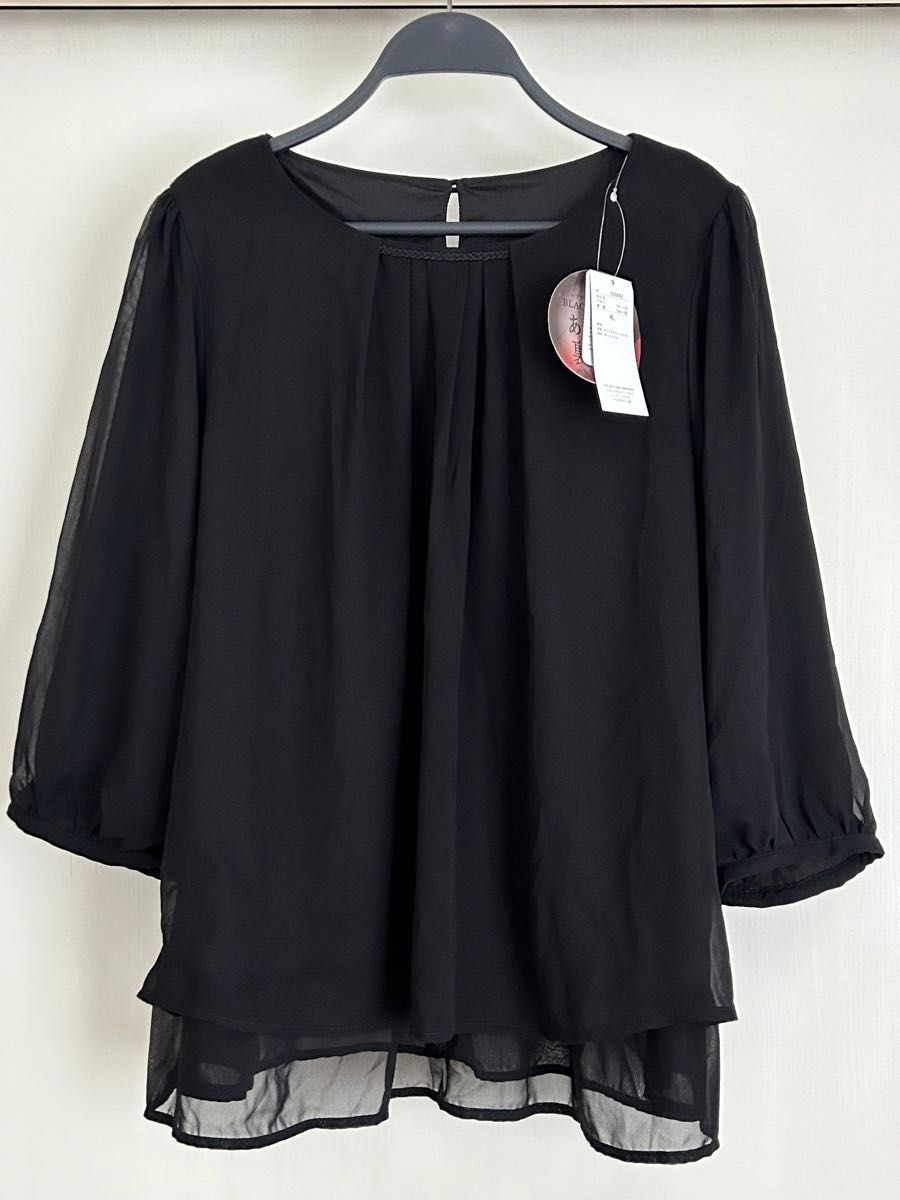 しまむら 大きいサイズ レディース 裏起毛 ブラック フォーマル 七分袖