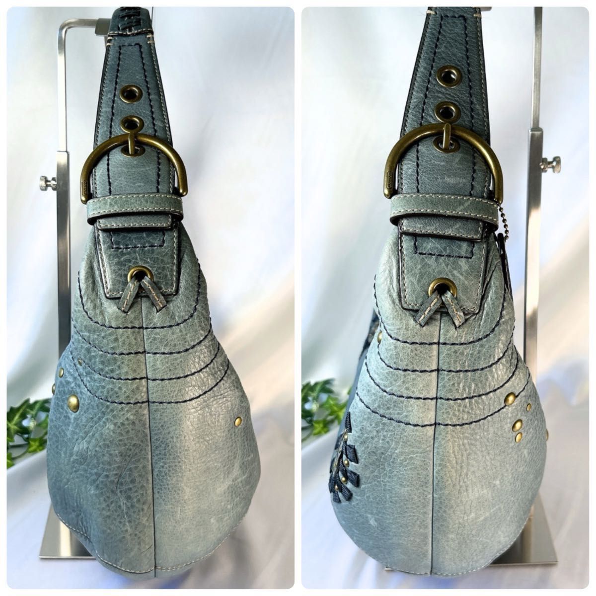 希少 COACH コーチ ホーボー スタッズ ワンショルダーバッグ ハーフ