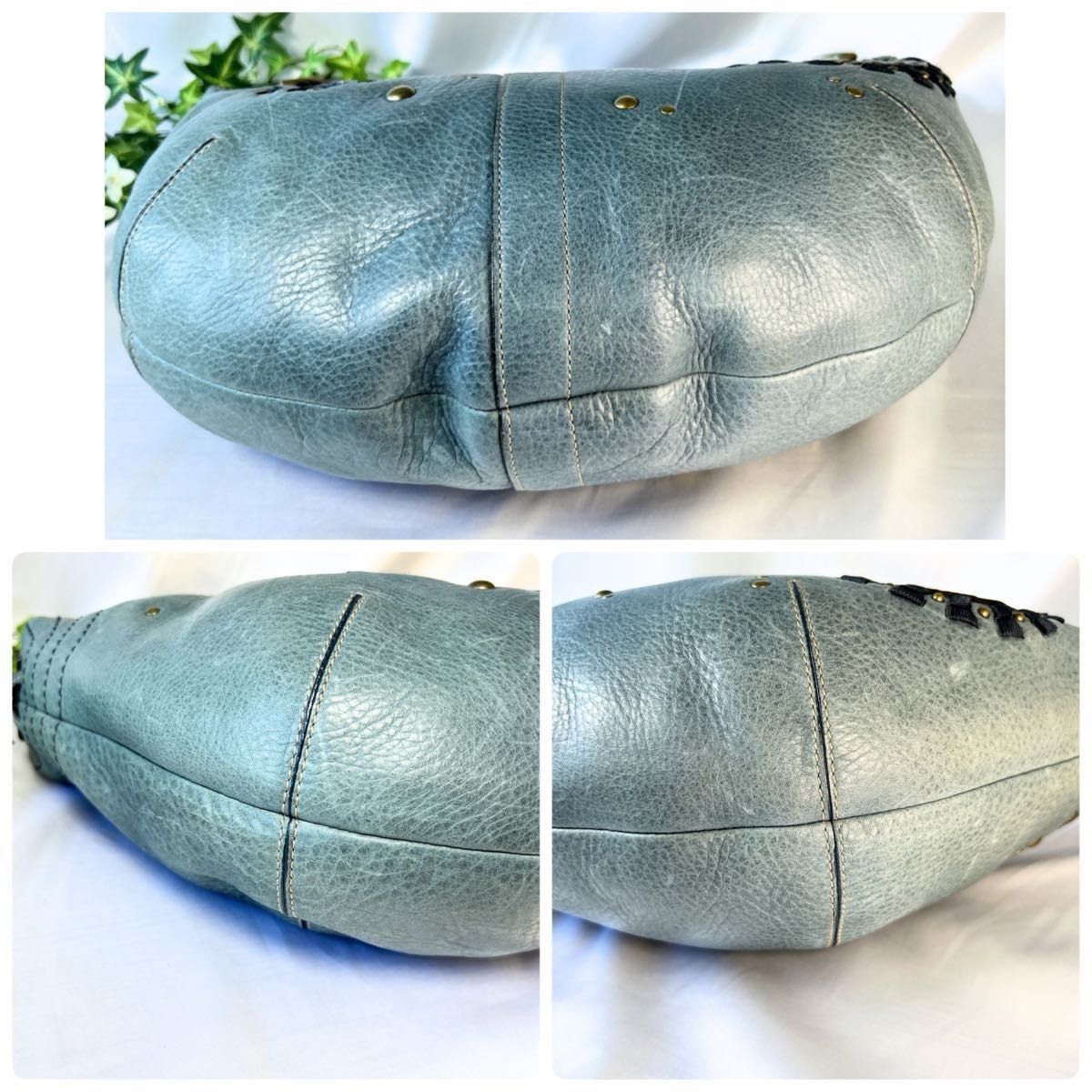 希少 COACH コーチ ホーボー スタッズ ワンショルダーバッグ ハーフ