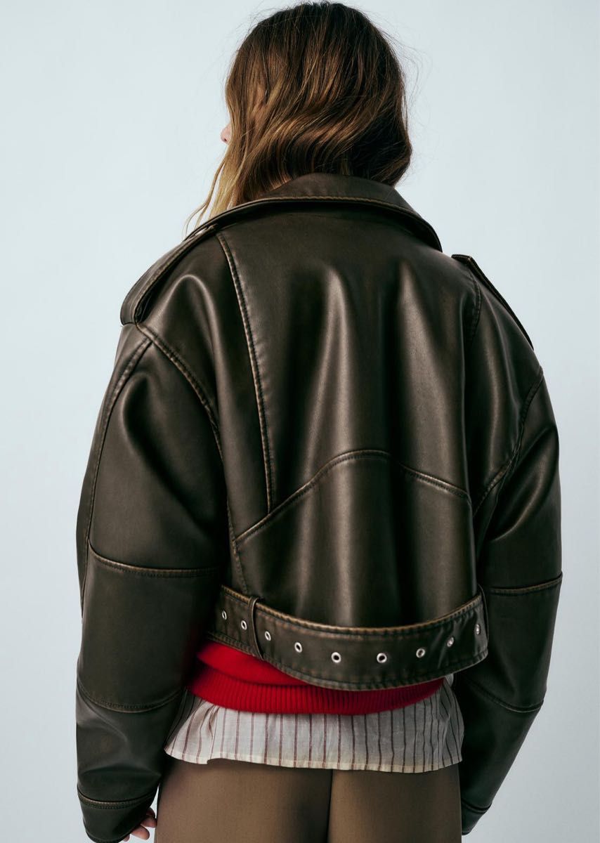 タグ付き］ZARA フェイクレザー クロップド ライダースジャケット