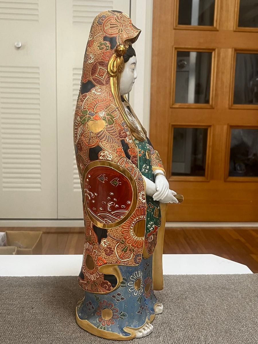 九谷焼 九谷八幡宮銘 豪華観音像 金彩 仏教美術 置物 陶器 観音菩薩像