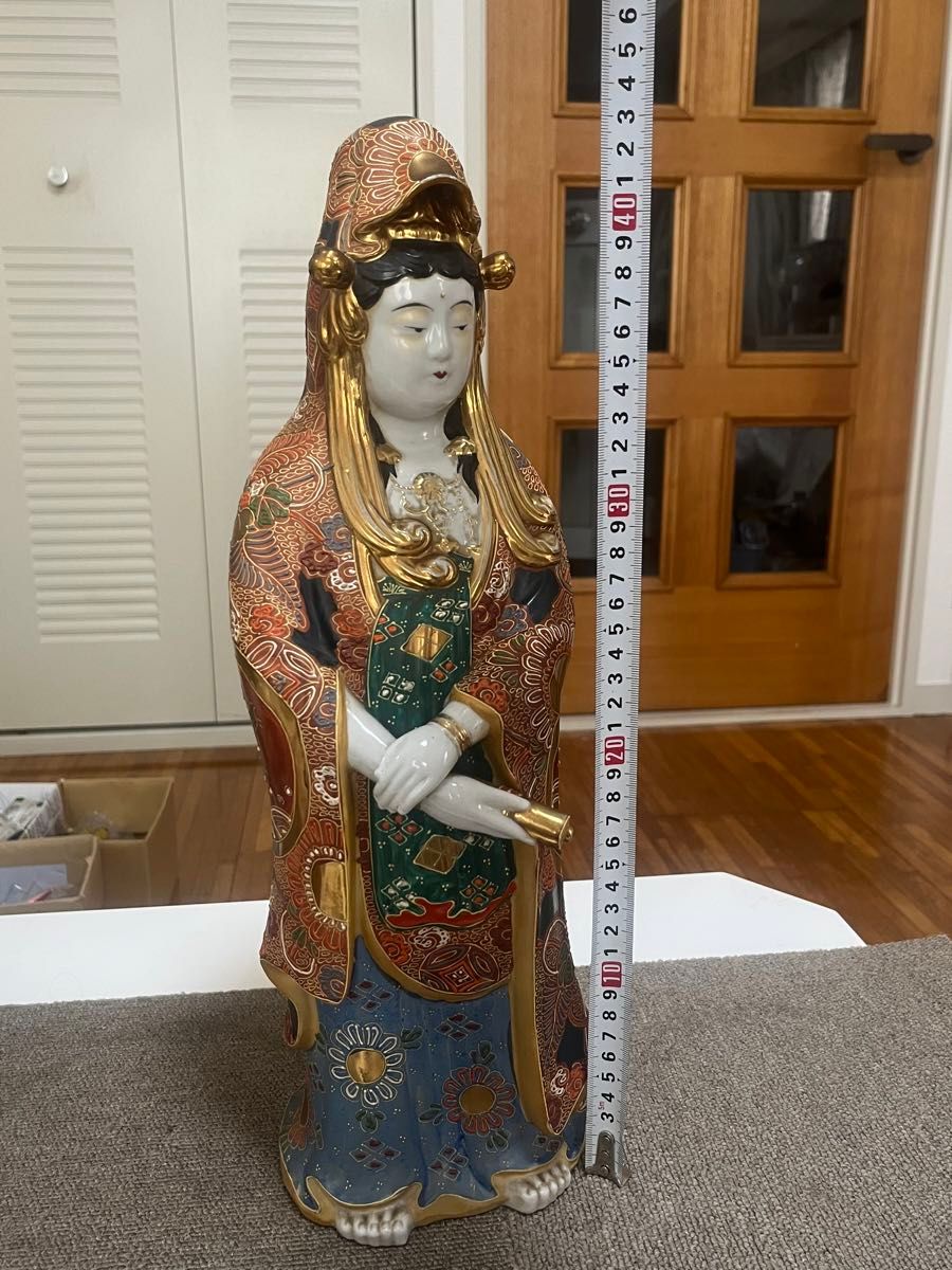 九谷焼 九谷八幡宮銘 豪華観音像 金彩 仏教美術 置物 陶器 観音菩薩像