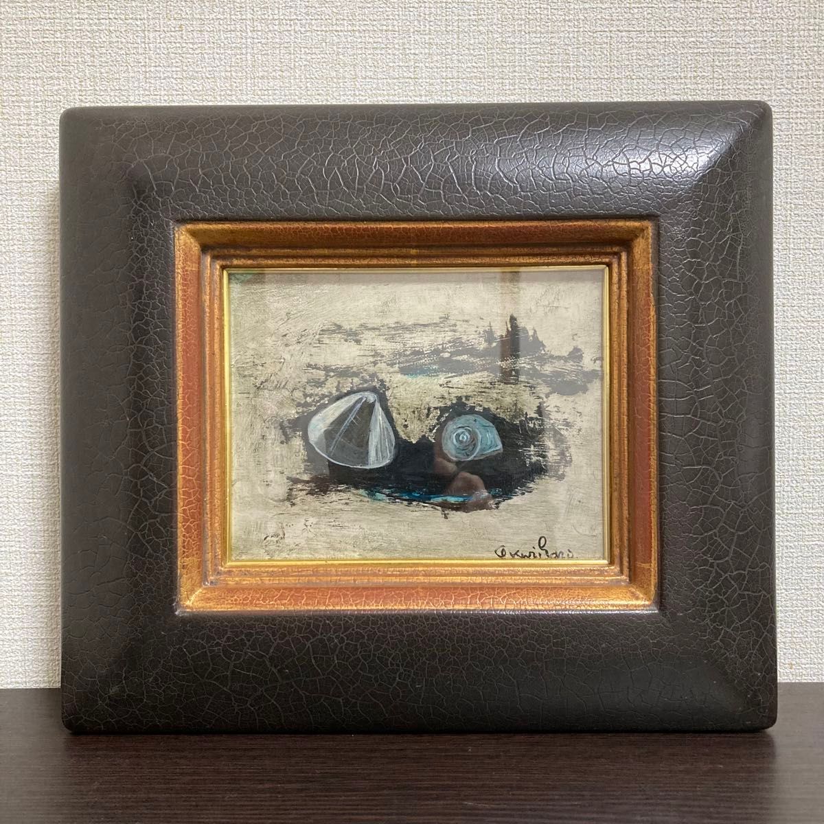 真作保証】栗原一郎「浜辺の詩」油彩0号 直筆サイン 絵画 額装｜Yahoo