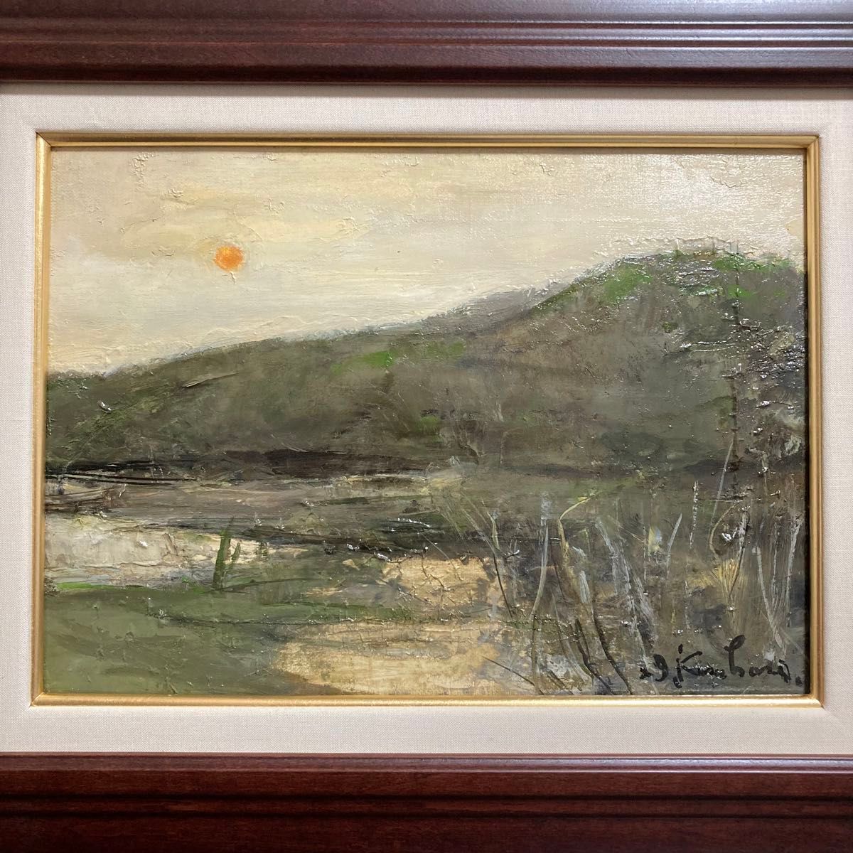 真作保証】栗原一郎「風景」油彩4号 直筆サイン 絵画 額装 裏書き有り