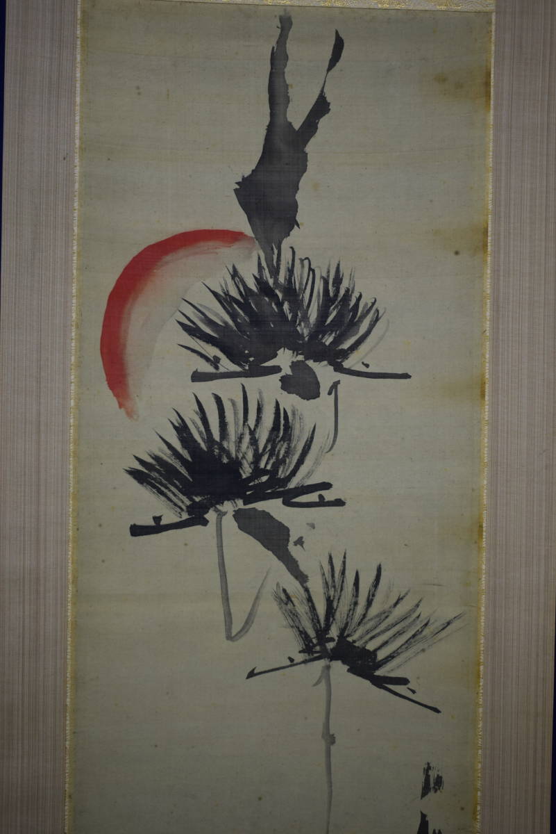 真作】/狩野常信/旭日松図/布袋屋掛軸HG-710