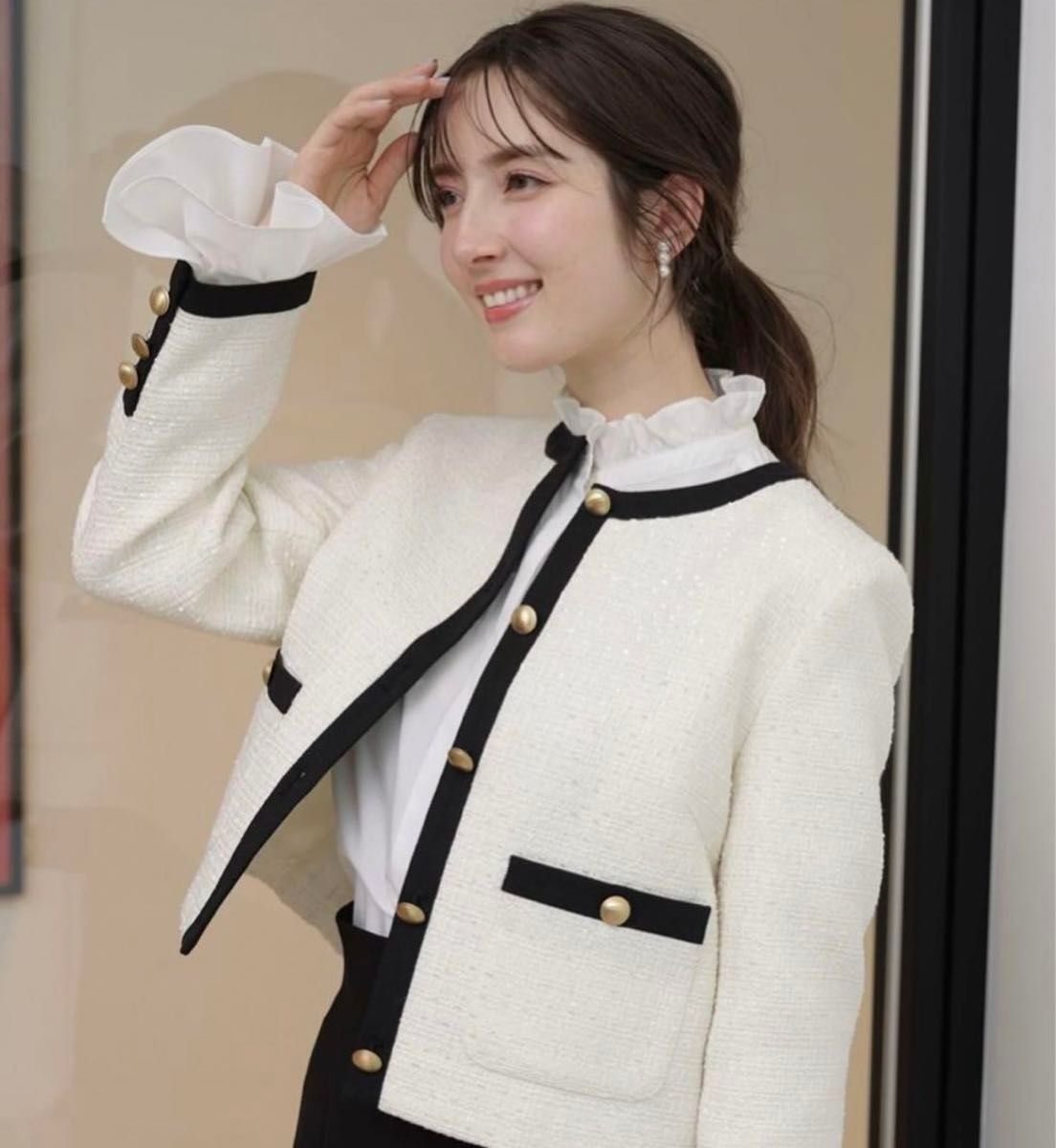 新品】2024 アプワイザーリッシェ 配色ツイードショートジャケット