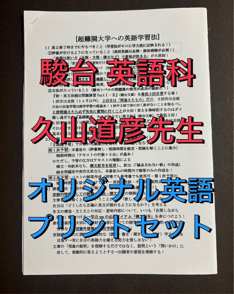 駿台 久山道彦先生 難関大対策・英語学習法プリントセット 鉄緑会