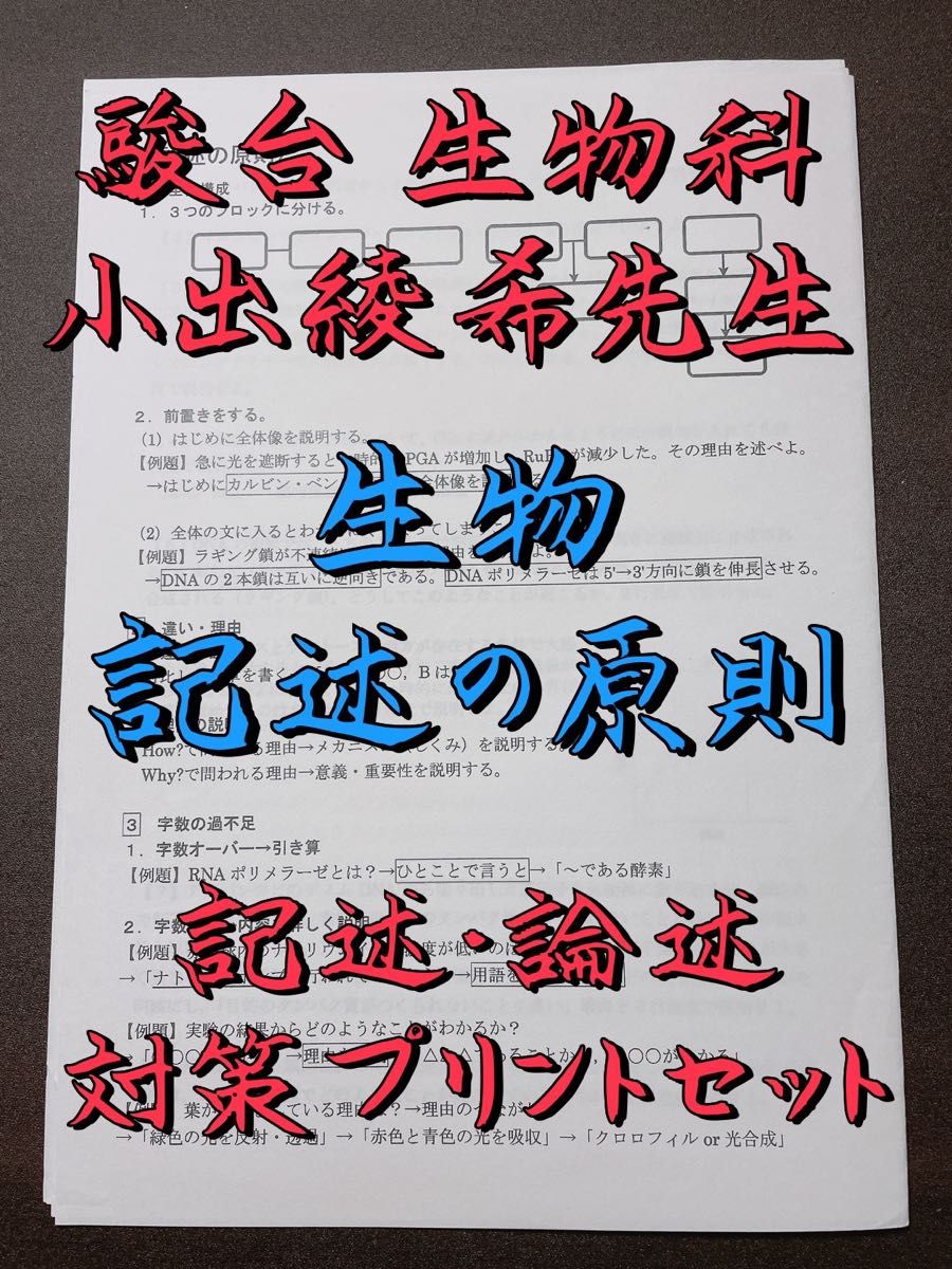 駿台 生物科 小出綾希先生 記述・論述対策プリントセット 鉄緑会