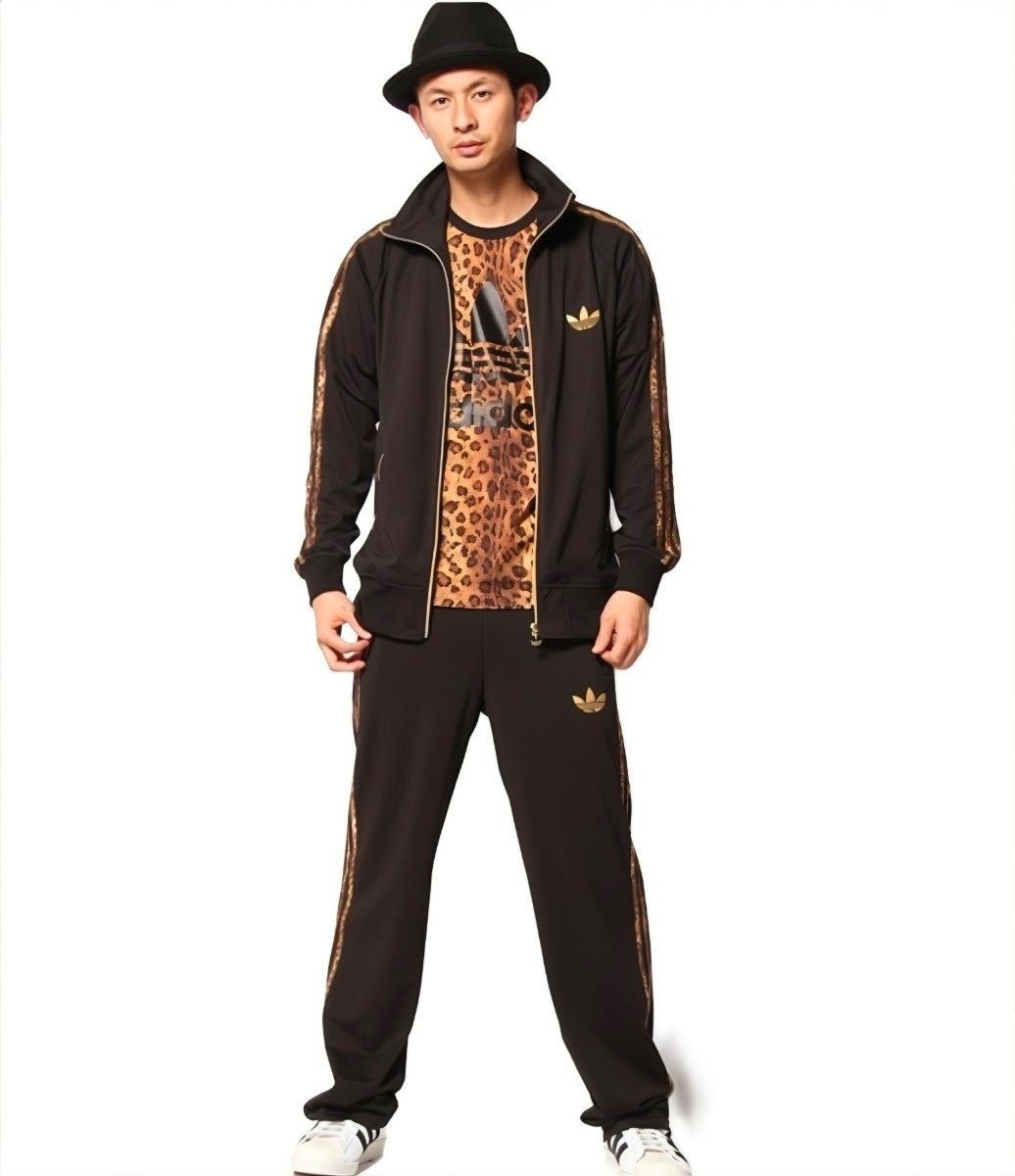 希少柄 adidas 黒 M レオパード トラックジャケット ジャージ スポーツ