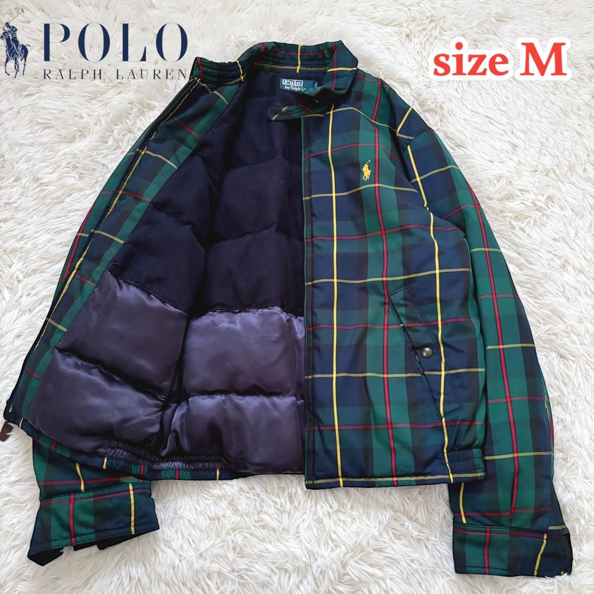 美品 ラルフローレン ブラックウォッチ 刺繍ロゴ ダウンジャケット