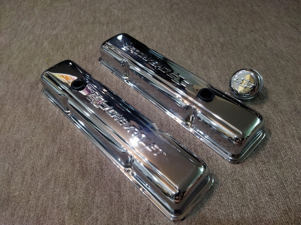 シボレー SBC サイドボルト バルブカバー クローム 350 305 ボウタイ