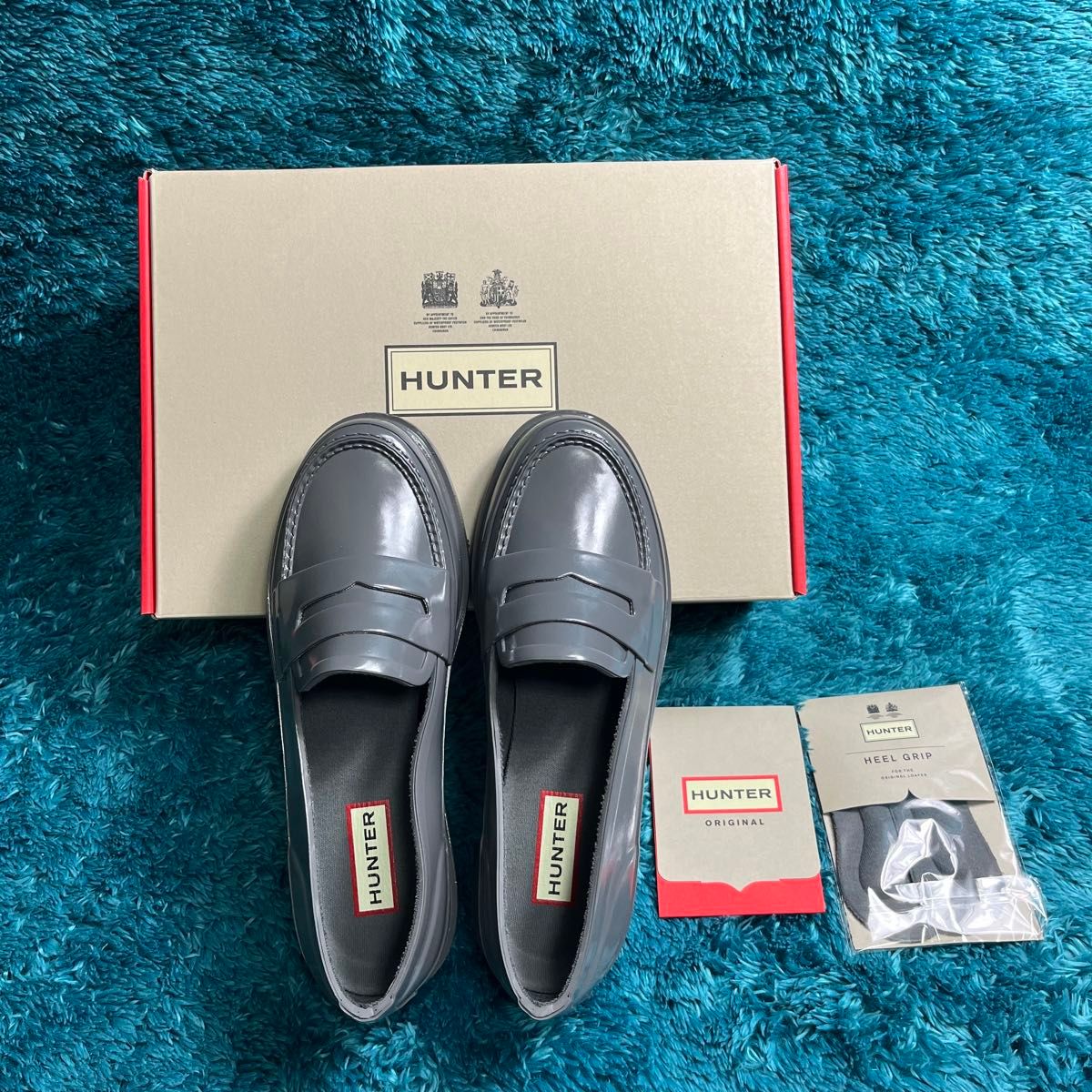 新品 未使用 HUNTER ハンター ローファー グレー 22cm レインシューズ