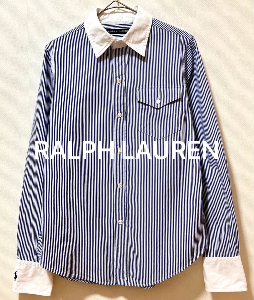 RALPH LAUREN ラルフローレン 袖ポニー刺繍 ストライプシャツ 襟芯付き