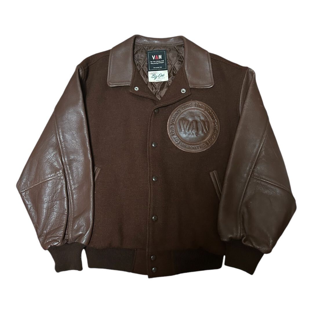 当時物 VAN JAC アーチロゴ 袖レザー スタジャン 茶 BIG ONE｜Yahoo