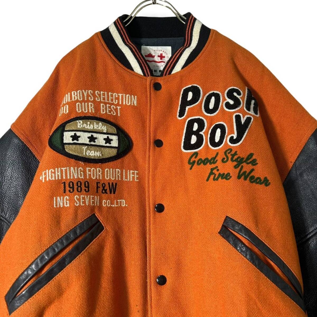 古着 80s 90s POSH BOY 袖レザー ウールスタジャン アワードジャケット