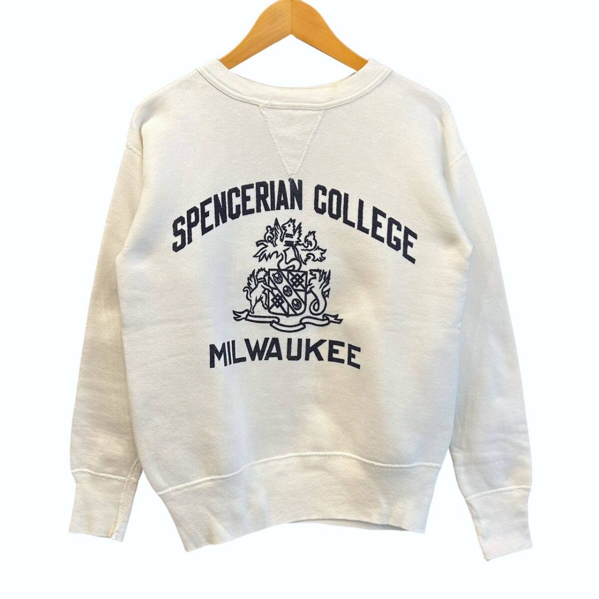 60s ビンテージ 前V カレッジ 染み込みプリント スウェット M相当 白