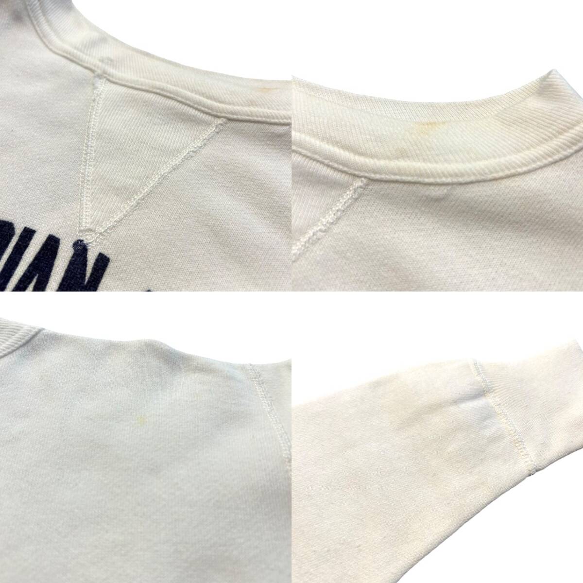 60s ビンテージ 前V カレッジ 染み込みプリント スウェット M相当 白