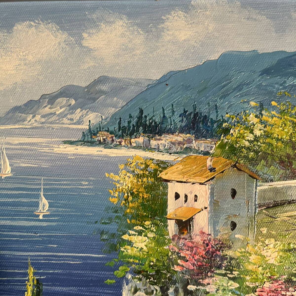 手書き油絵 地中海の風景 額付 絵画 インテリア 油彩画｜Yahoo!フリマ