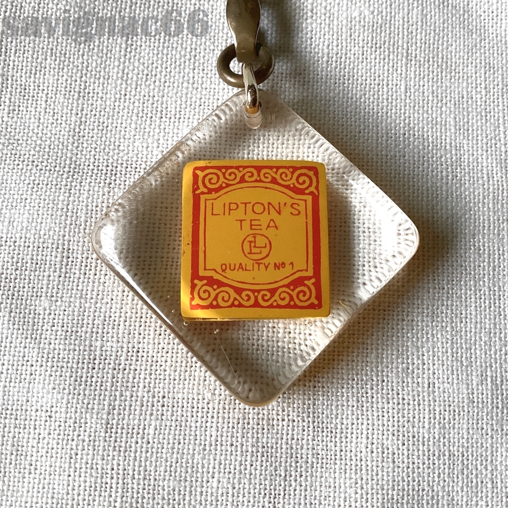60年代 フレンチキーホルダー ブルボン LIPTON 立体 ティーバッグ 紅茶
