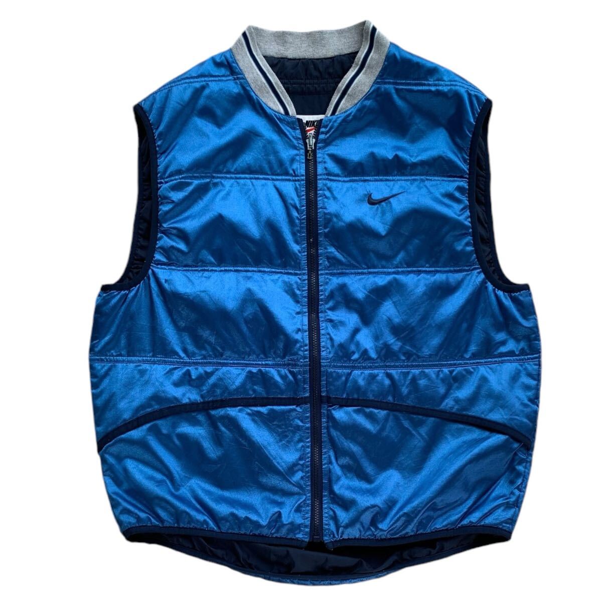 90's NIKE ナイロンベスト メタリックブルー 中綿入り ビンテージ