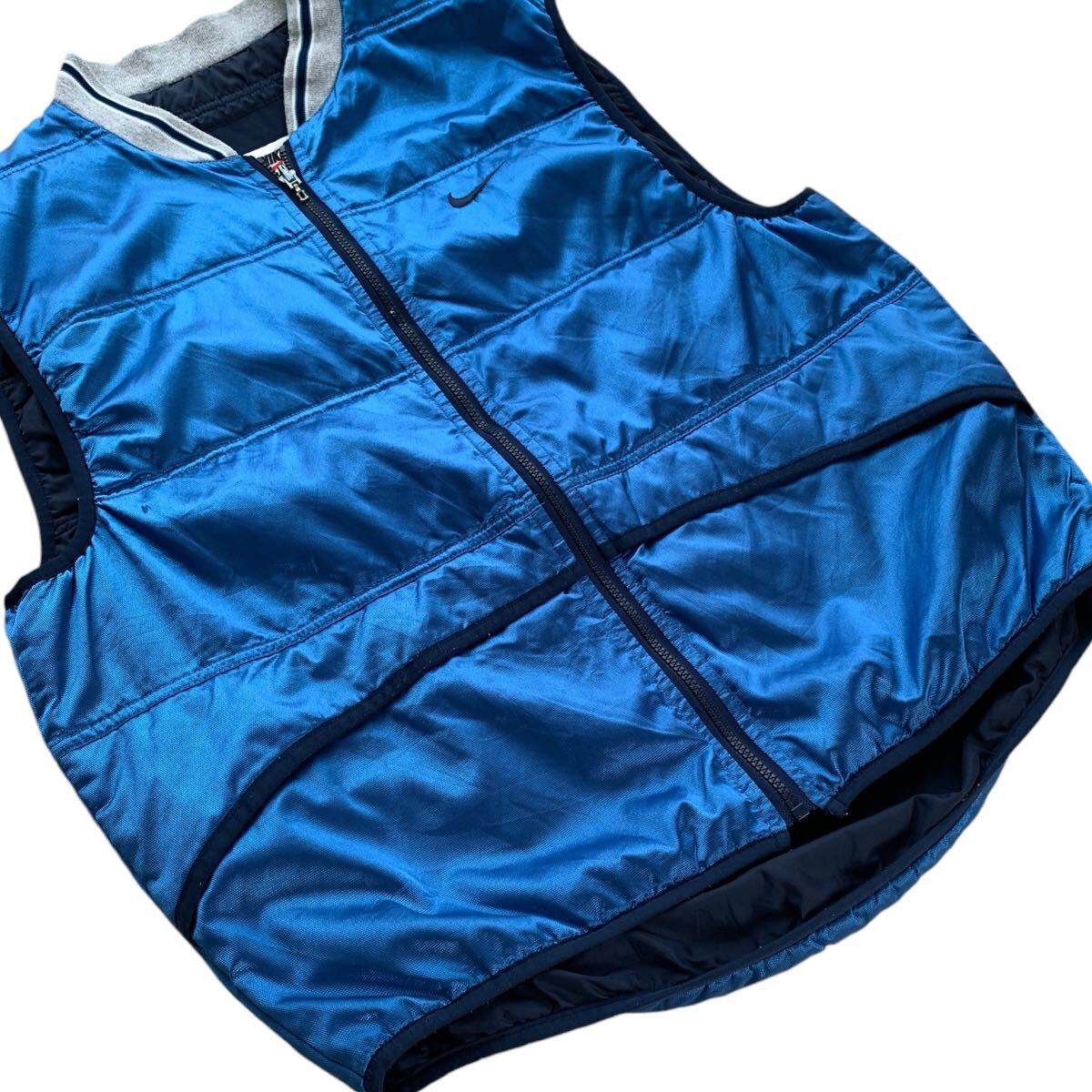 90's NIKE ナイロンベスト メタリックブルー 中綿入り ビンテージ