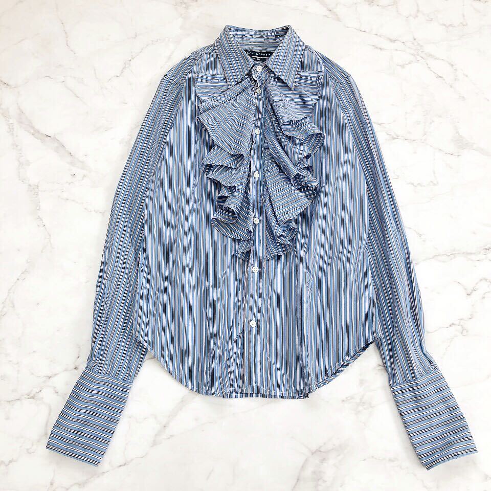 Ralph Lauren ラルフローレン ストライプ フリル シャツ ブラウス 長袖