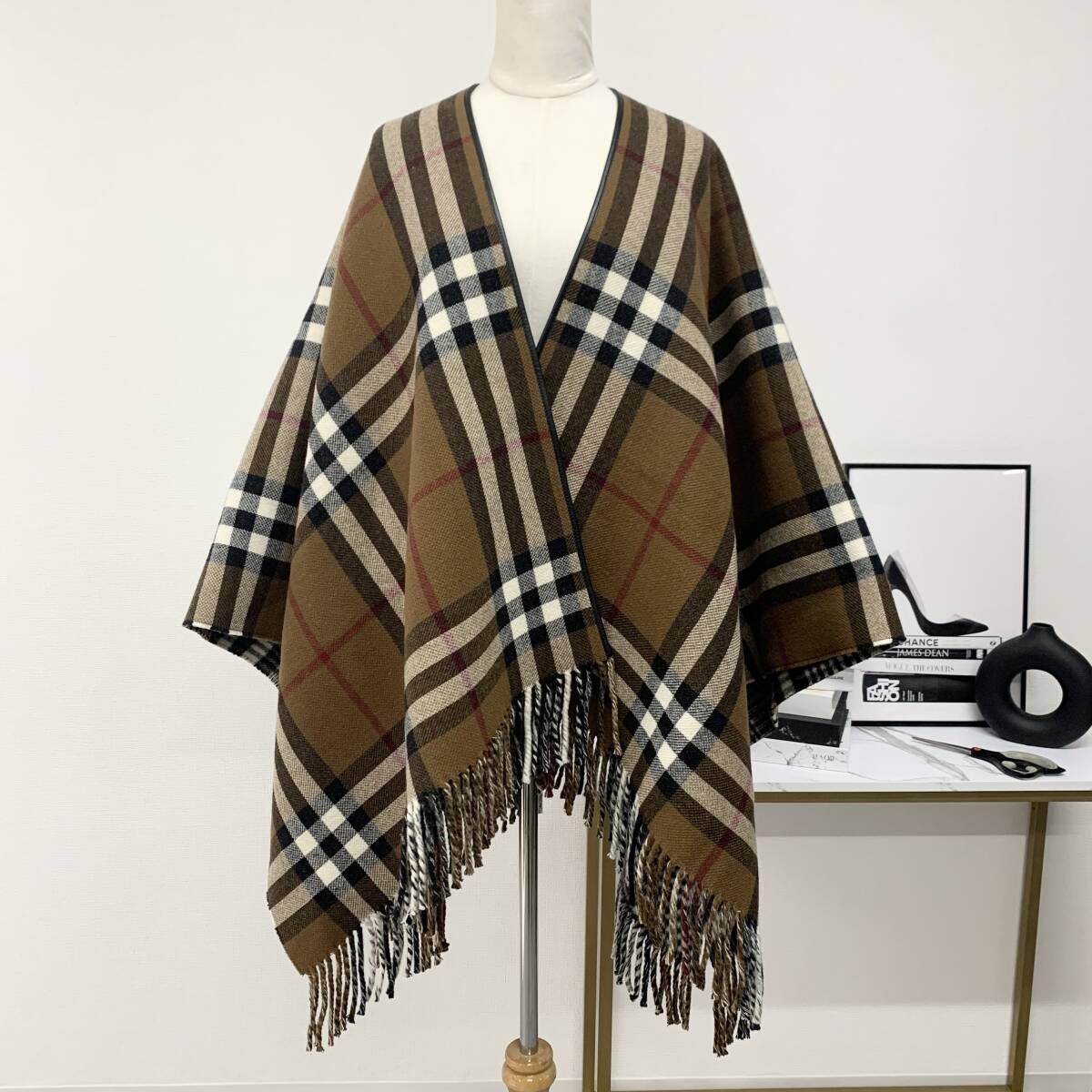 M10550 バーバリー ウール チェック ケープ ポンチョ ブラウン｜Yahoo