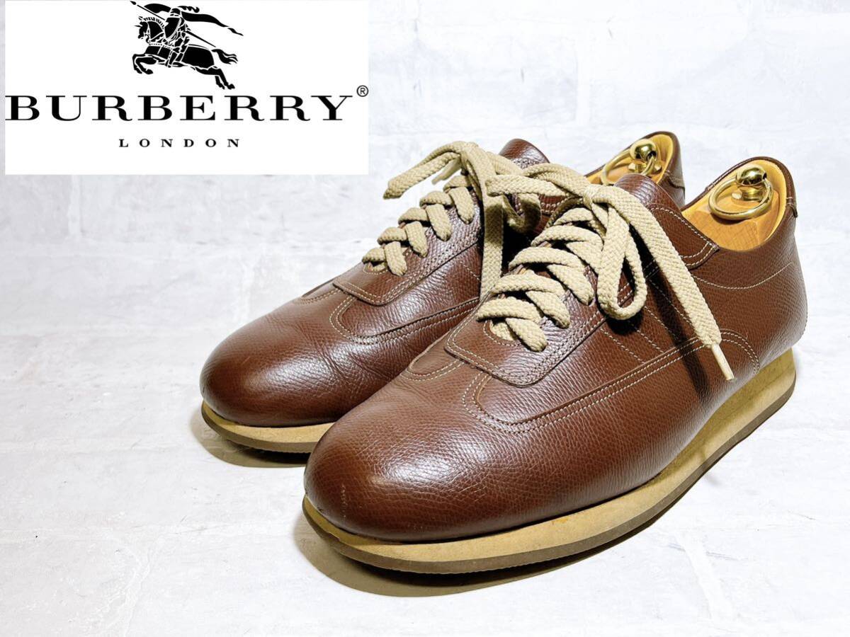 極美品】BURBERRY バーバリー 高級 レザースニーカー 本革 茶 25 5cm