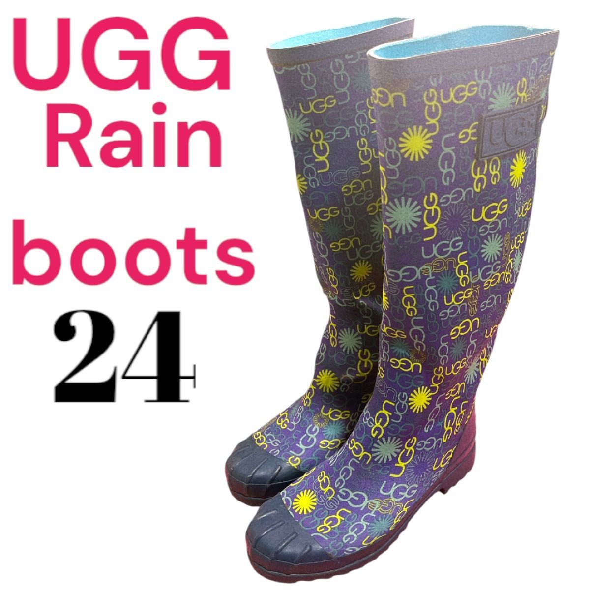 UGG アグ レインブーツ 長靴 レディース ネイビー ブルー 24cm マルチ