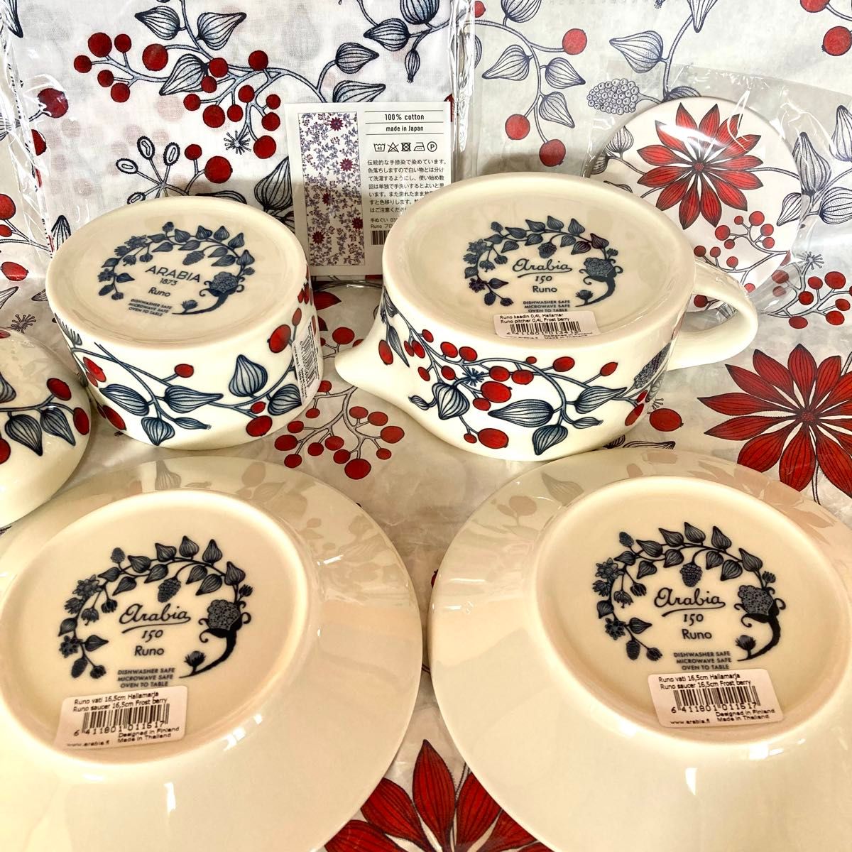 新品 アラビア ルノ フロストベリー ピッチャーとジャー プレート2枚