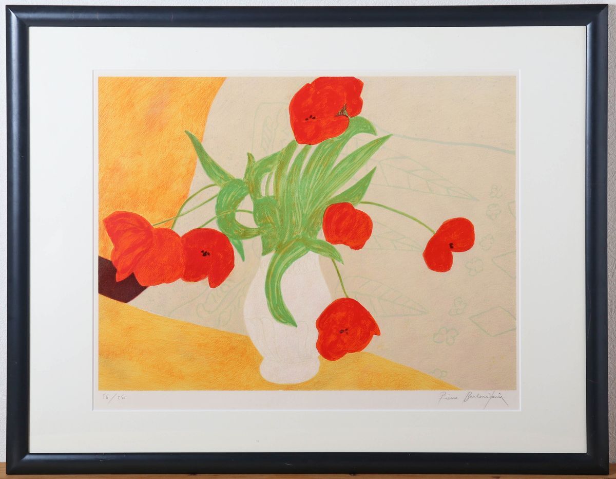Pierre Bonconpainピエールボンコンパン 赤いアネモネ リトグラフ