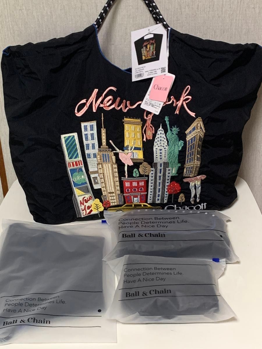 チャコット ボールアンドチェーン ニューヨーク柄 ブラック Lサイズ